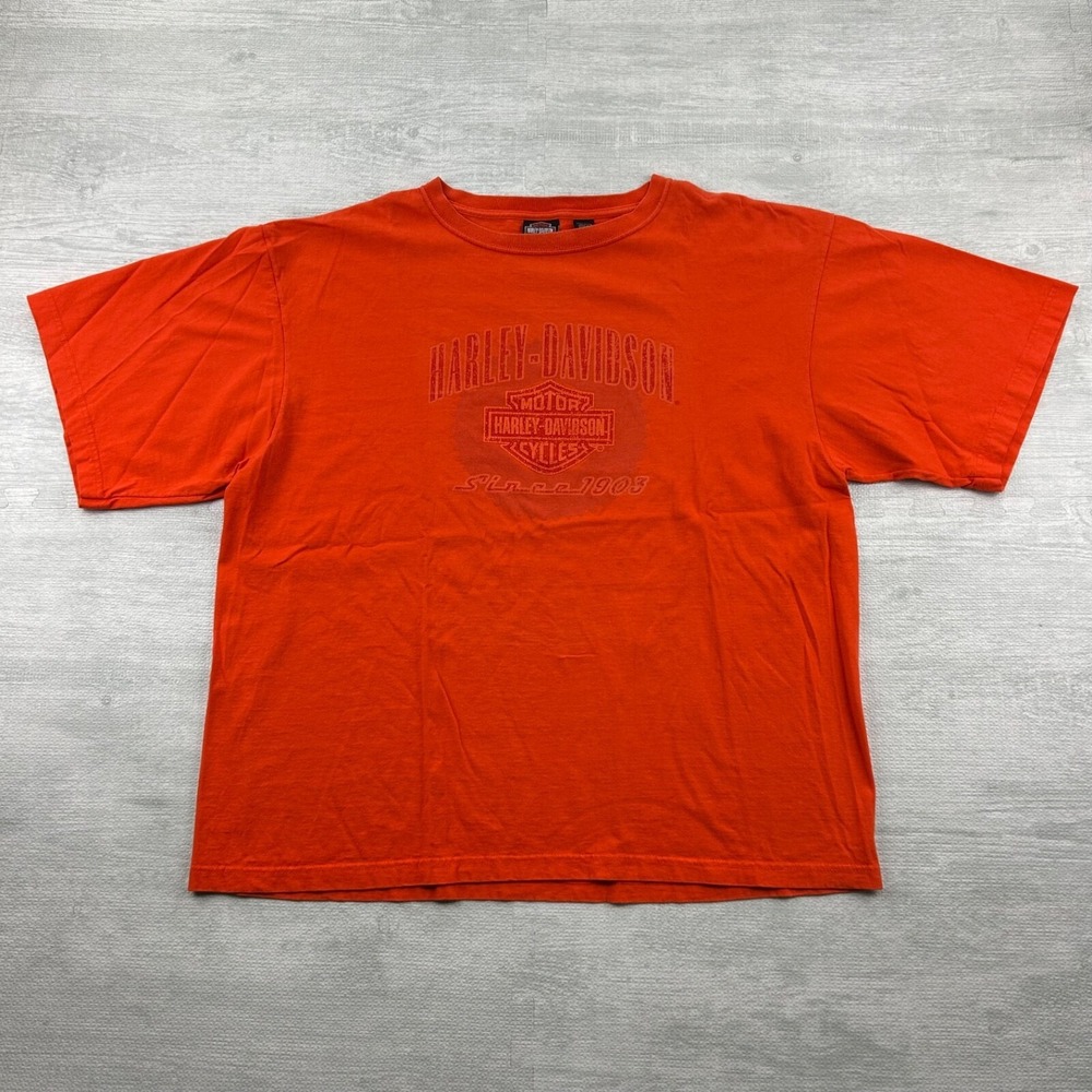Vintage Harley Davidson‎ Shirt Size XXL Orange Biker Logo Motorcycle
